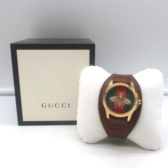 Gucci Le Marche des Merveilles Bee Watch Brown Leather Strap - Picture 1 of 10
